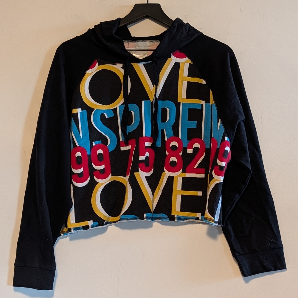 Flirtitude Girls XL Cropped Hoodie LOVE Inspire Graphic Black Trendy Justice